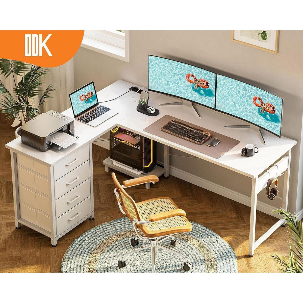 ECKSCHREIBTISCH mit Steckdose und USB-Anschluss Bianco Weiß 135 x 100 cm - Weiß, Metall (100/135/75.7cm)