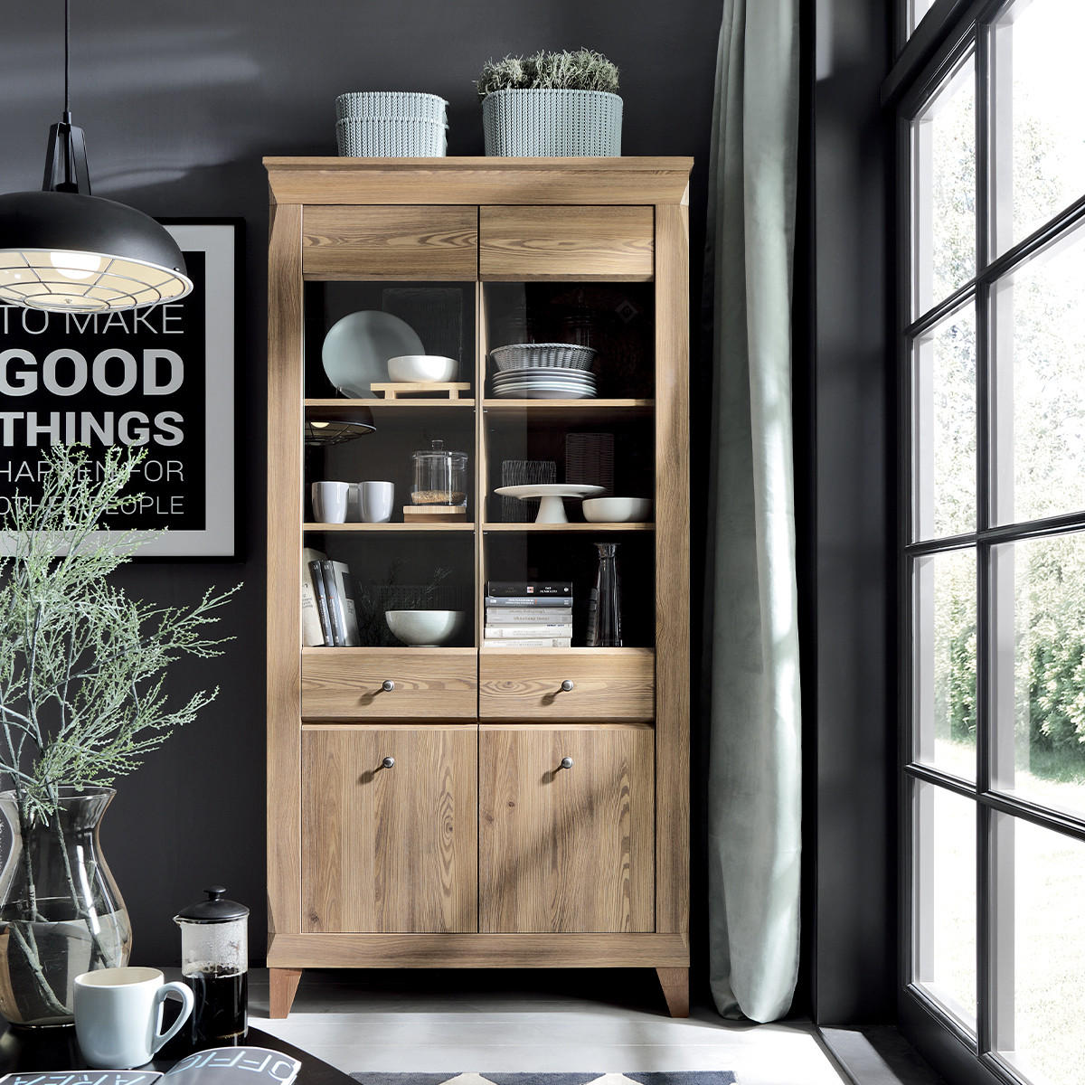 VITRÍNA Raya Dřevo - hnědá, kompozitní dřevo (102/202/47cm) - Petits-meubles