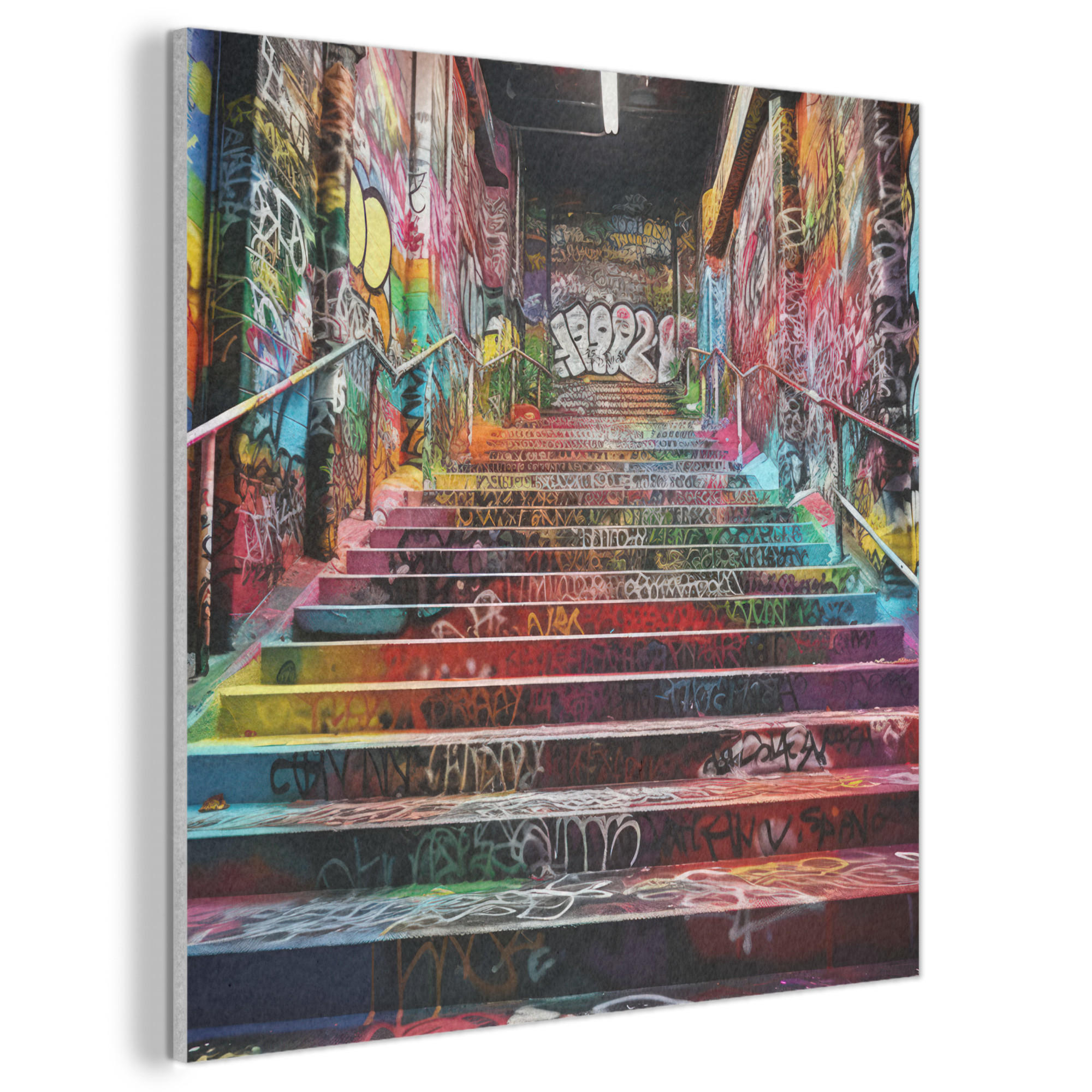 AKUSTIKBILD Treppe - Graffiti - Farben - Kunst Wandbilder 60x60 cm - Multicolor, Kunststoff (60/60/0.9cm) - MuchoWow