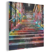 AKUSTIKBILD Treppe - Graffiti - Farben - Kunst Wandbilder 60x60 cm - Multicolor, Kunststoff (60/60/0.9cm) - MuchoWow