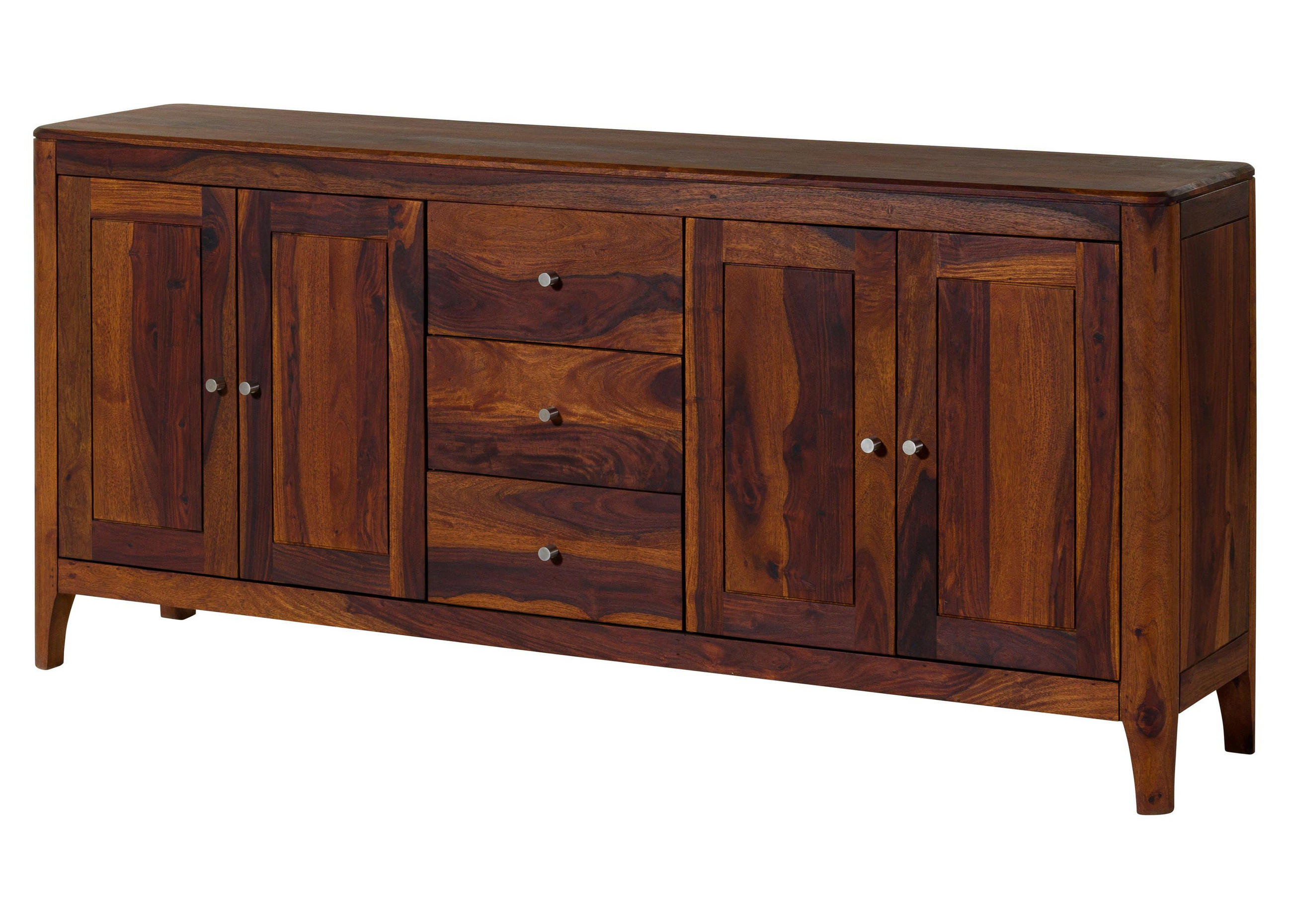 SIDEBOARD Sheesham 178x40x80 walnuss geölt BROOKLYN #28 - Dunkelbraun, Holz (178/80/40cm) - Massivmoebel24