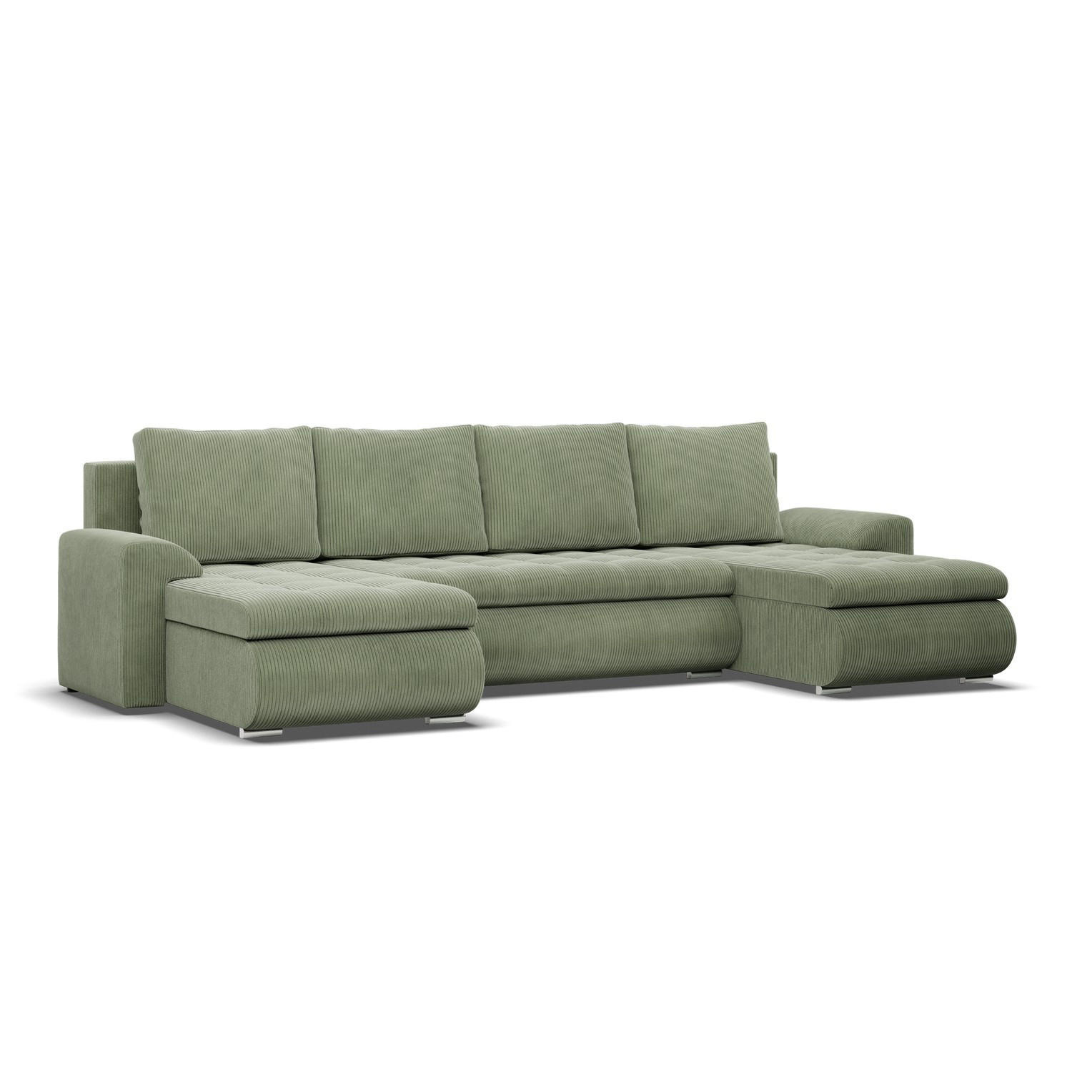 U-SOFA MIT SCHLAFFUNKTION FORESTA, Cord - Grün - Grün, Textil (302/89/159cm)