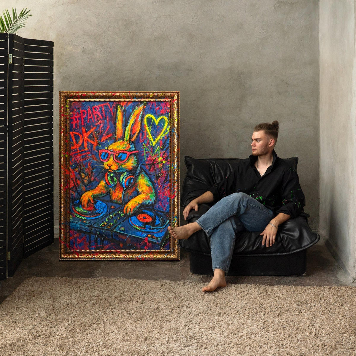 GEMÄLDE Party-Hase Schattenfugenrahmen Gold 120x80 cm - Goldfarben, Holz (120/80cm) - YS-art gallery