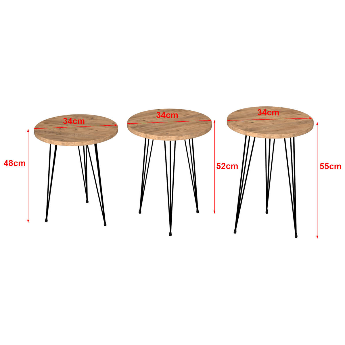SATZTISCH Ry im 3er Set - Braun, Metall (34/34/55cm) - [en.casa]