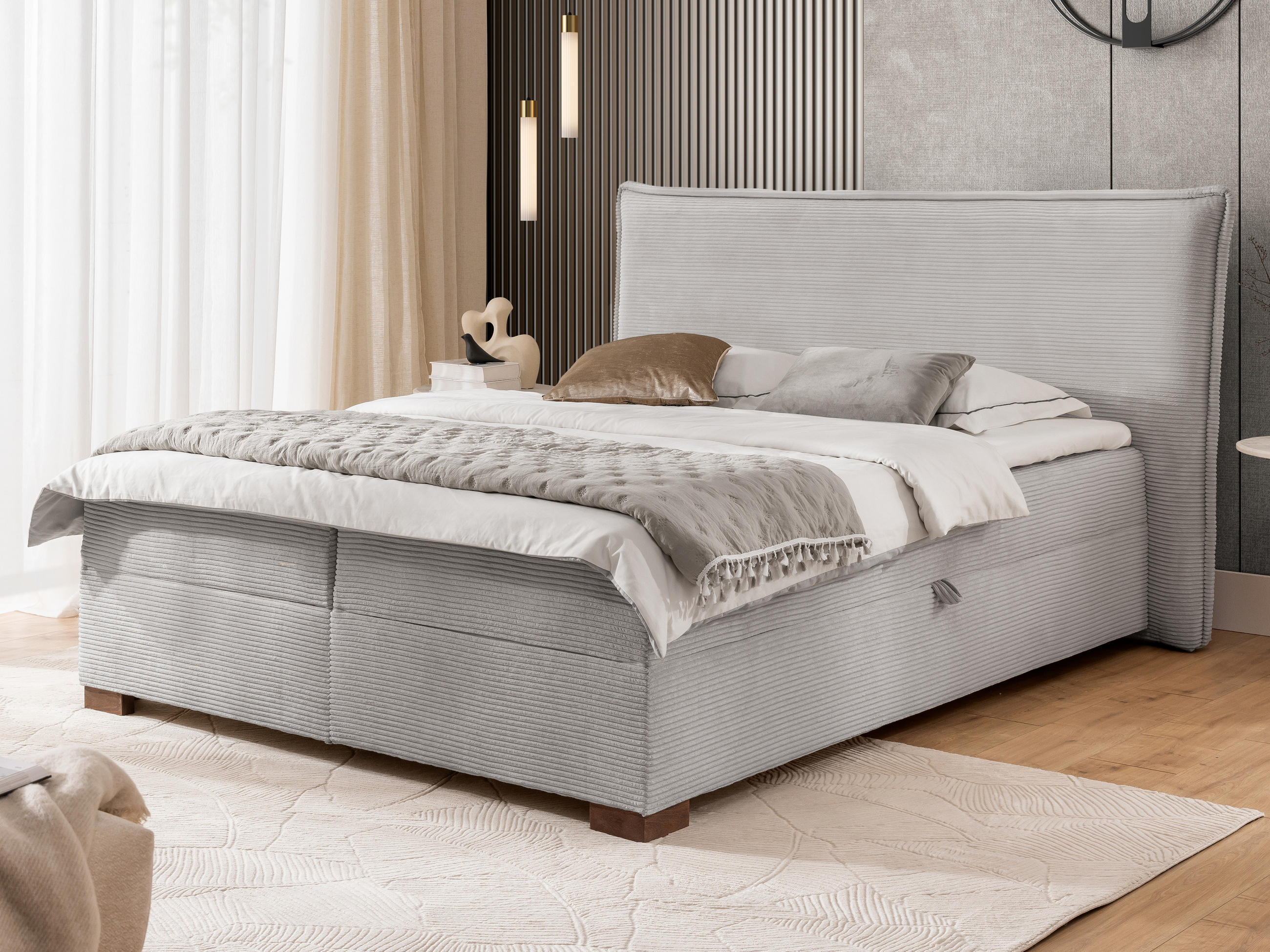 BOXBETT Lovetti II, Cord, H3 - Dunkelbraun/Hellgrau, Holz/Kunststoff (200/200cm) - S-Style Möbel
