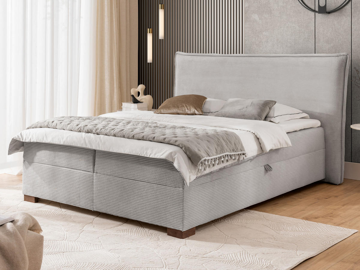 BOXBETT Lovetti II, Cord, H3 - Dunkelbraun/Hellgrau, Holz/Kunststoff (200/160cm) - S-Style Möbel
