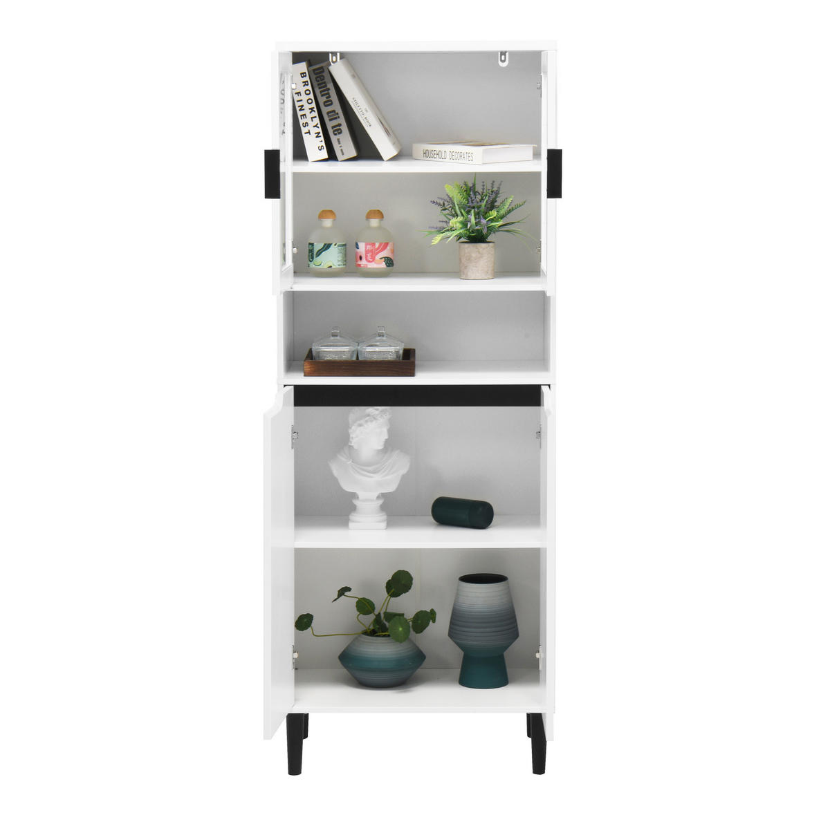 VITRINENSCHRANK aus MDF 60x35x160 cm Weiß mit Glastüren, verstellbarem Einlegeboden und Kippsicherung - Weiß, Holzwerkstoff (60/160/35cm) - Modfu