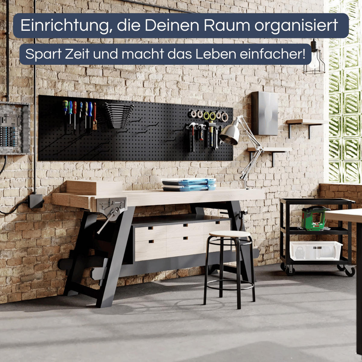 WERKZEUGWAND Metall Lochwand RUBI 60x120x1cm Schwarz - Schwarz, Metall (120/60/1cm) - DELUKE