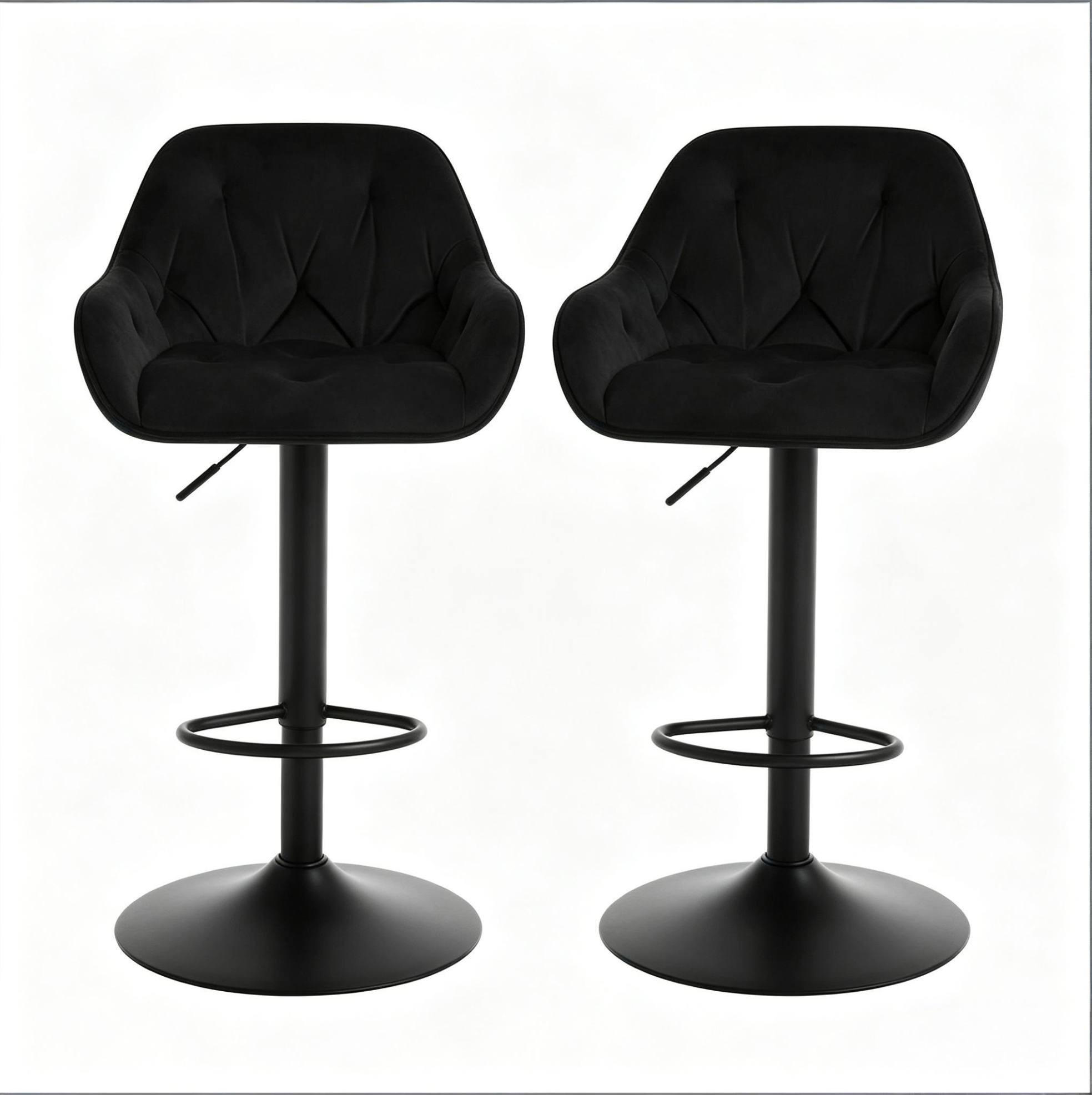 BARHOCKER 2er-Set höhenverstellbar drehbar Samt Schwarz - Schwarz, Metall (37/108.5/37.5cm) - Meubliv