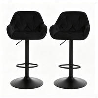 BARHOCKER 2er-Set höhenverstellbar drehbar Samt Schwarz - Schwarz, Metall (37/108.5/37.5cm) - Meubliv