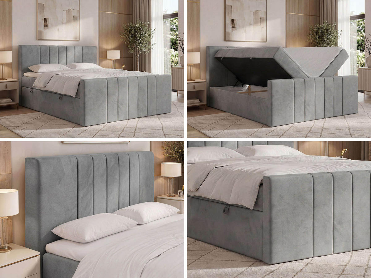 POSTEL BOXSPRING INERO DUO 200/200 - Světle šedá Samet - Topper Visco - H3 - černá/světle šedá, textil/plast (200/200cm) - MKS