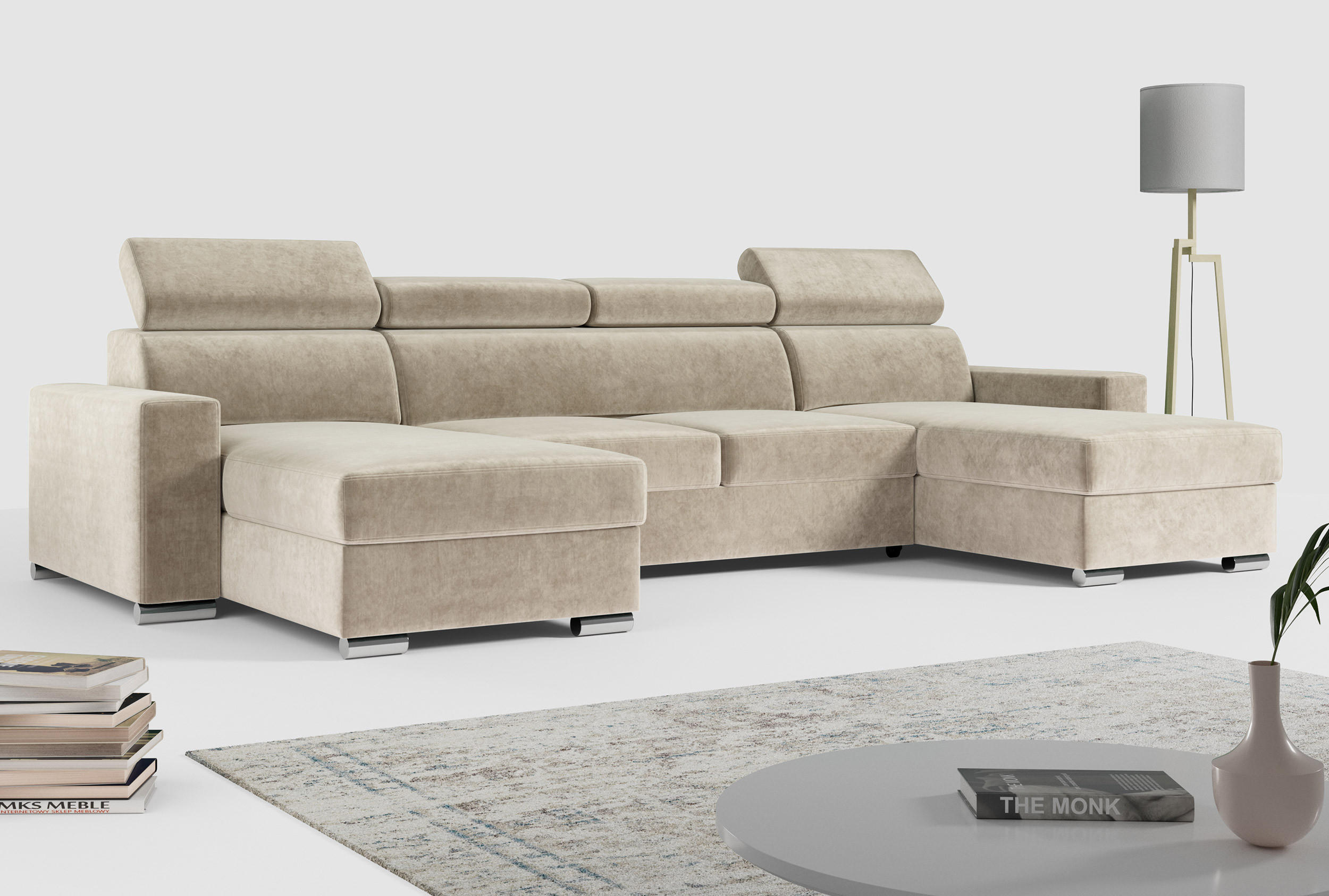 WOHNLANDSCHAFT FOX U Beige - Velvet - Beige/Silberfarben, Kunststoff/Textil (306/98/168cm) - MKS