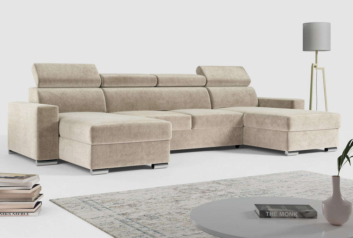 WOHNLANDSCHAFT FOX U Beige - Velvet - Beige/Silberfarben, Kunststoff/Textil (306/98/168cm) - MKS