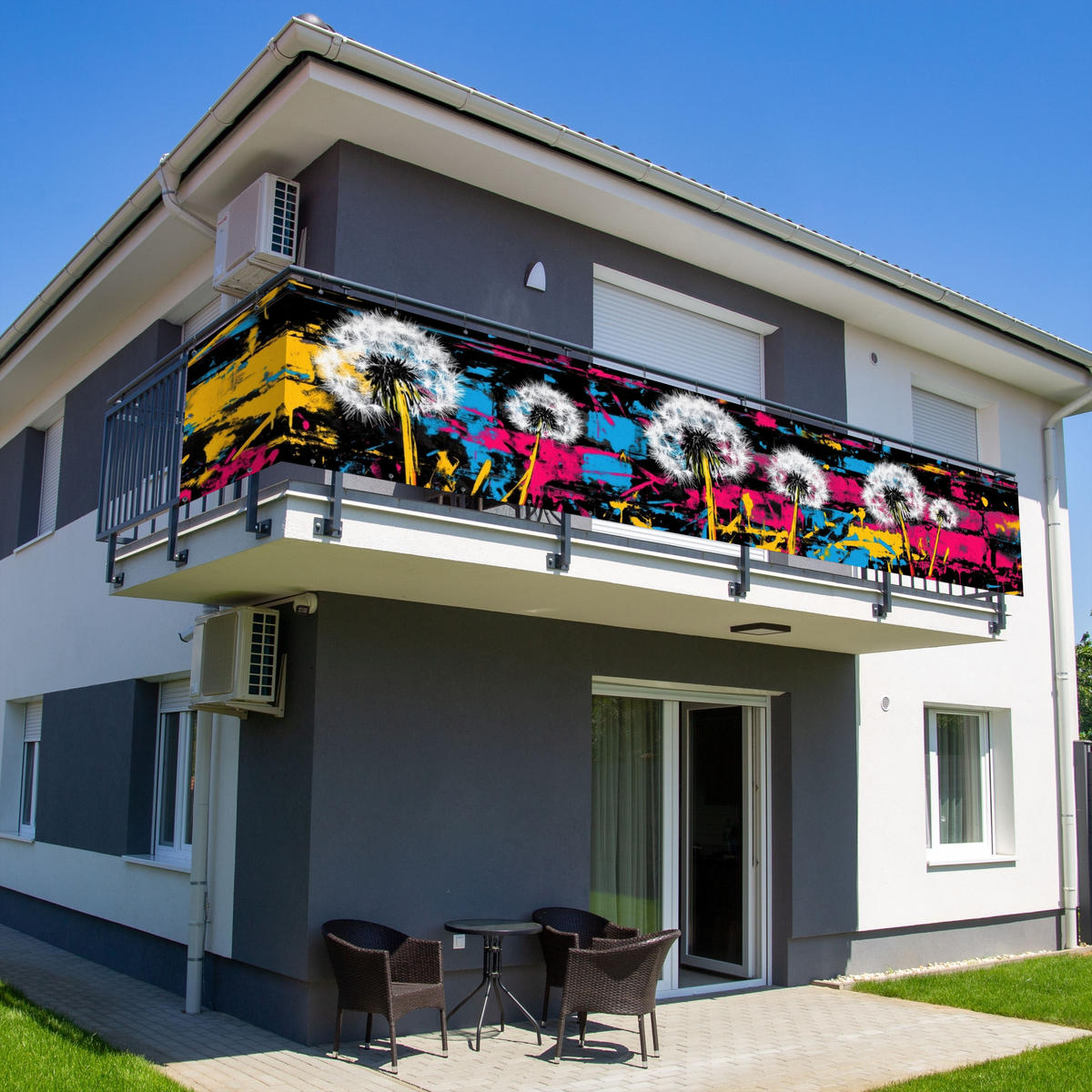 BALKON-SICHTSCHUTZ Straßenkunst - Bunt - Wand - Schwarz, Kunststoff (500/85cm) - MuchoWow