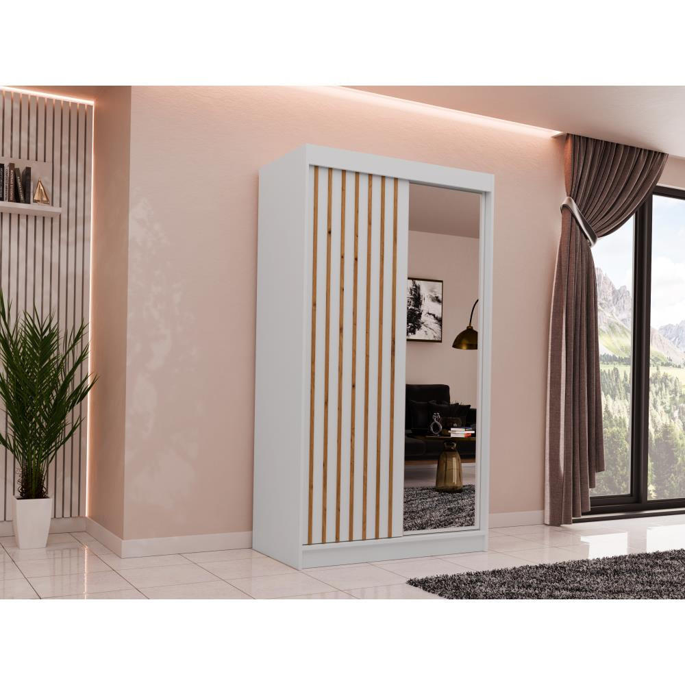 SCHWEBETÜRENSCHRANK Helix 120/216/61 weiß+eiche artisan - Weiß/Eiche Artisan, Holzwerkstoff (120/216/61cm) - Beautysofa