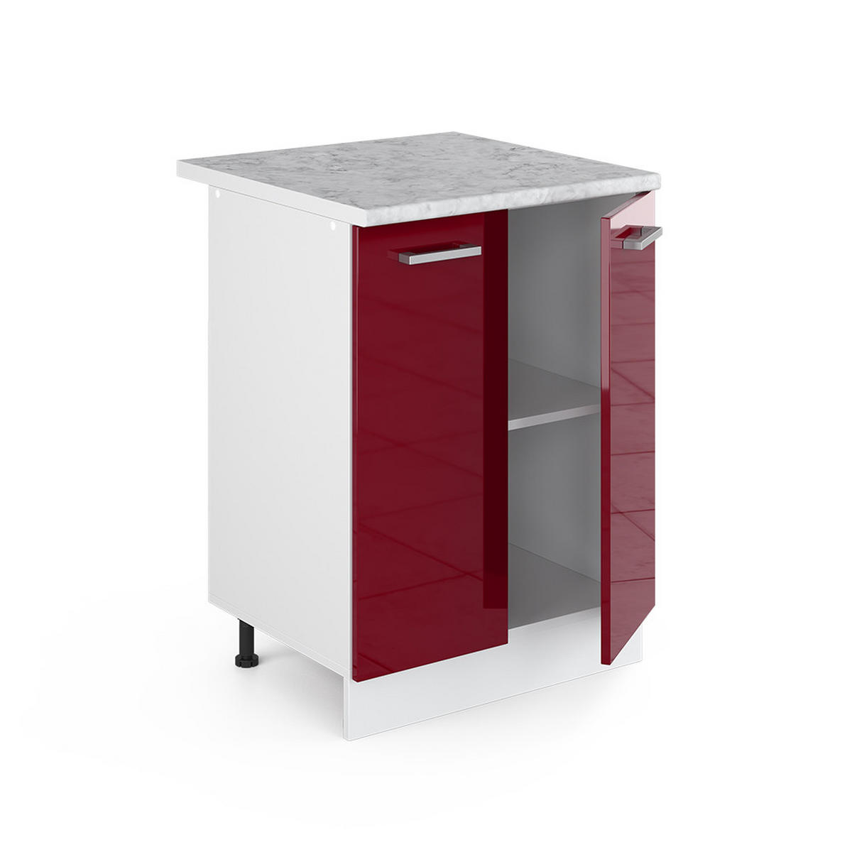 UNTERSCHRANK R-Line Bordeaux Hochglanz 60 cm mit Türen mit Arbeitsplatte - Bordeaux/Weiß, Holzwerkstoff (60/81.6/60cm) - Vicco