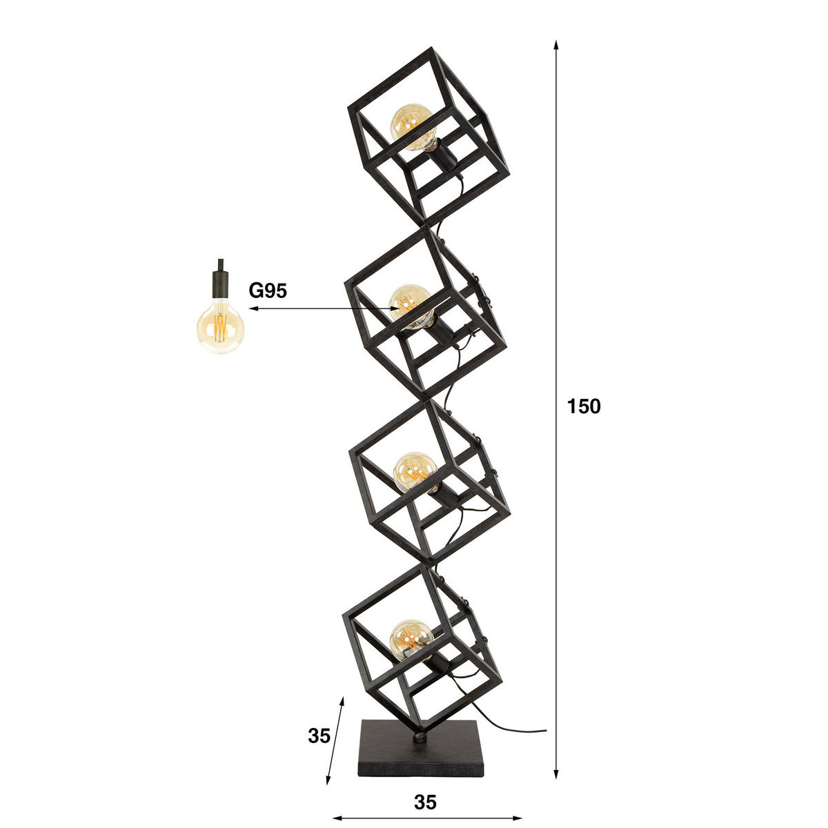 STEHLEUCHTE Cube Schwarz 35/35/150 cm - Schwarz, Metall (35/35/150cm) - Hoyz Collection