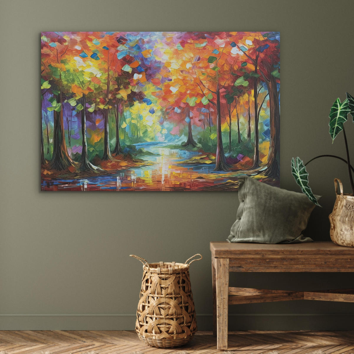 AKUSTIKBILD Landschaft - Wald - Farben - Natur Wandbild Wohnzimmer 100x70 cm - Multicolor, Textil (100/70/0.9cm) - MuchoWow