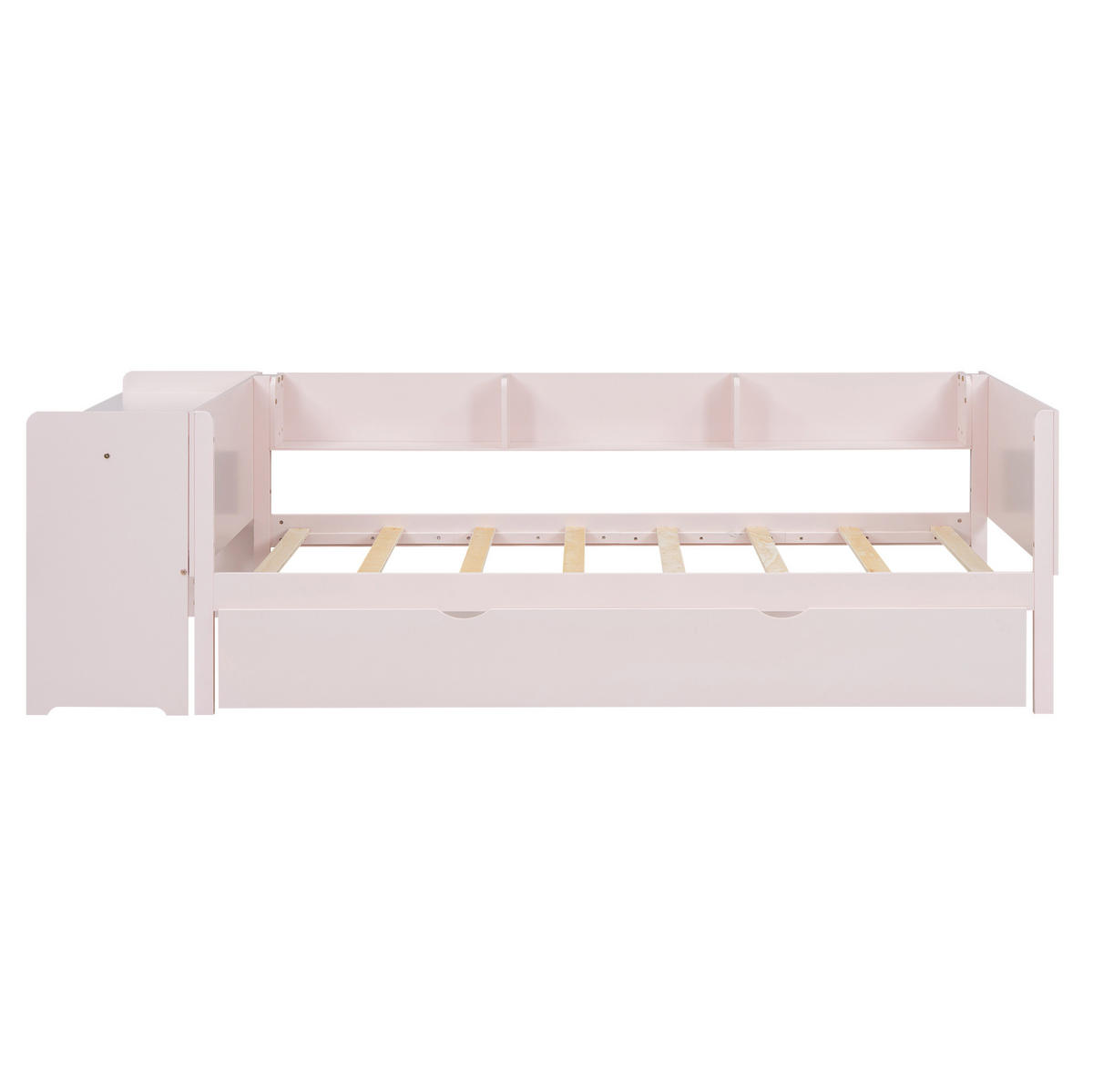 BETT 90/200 cm in Rosa mit Ausziehbett, Schreibtisch und Lattenrost - Rosa, Holz (90/200cm) - BEAOK