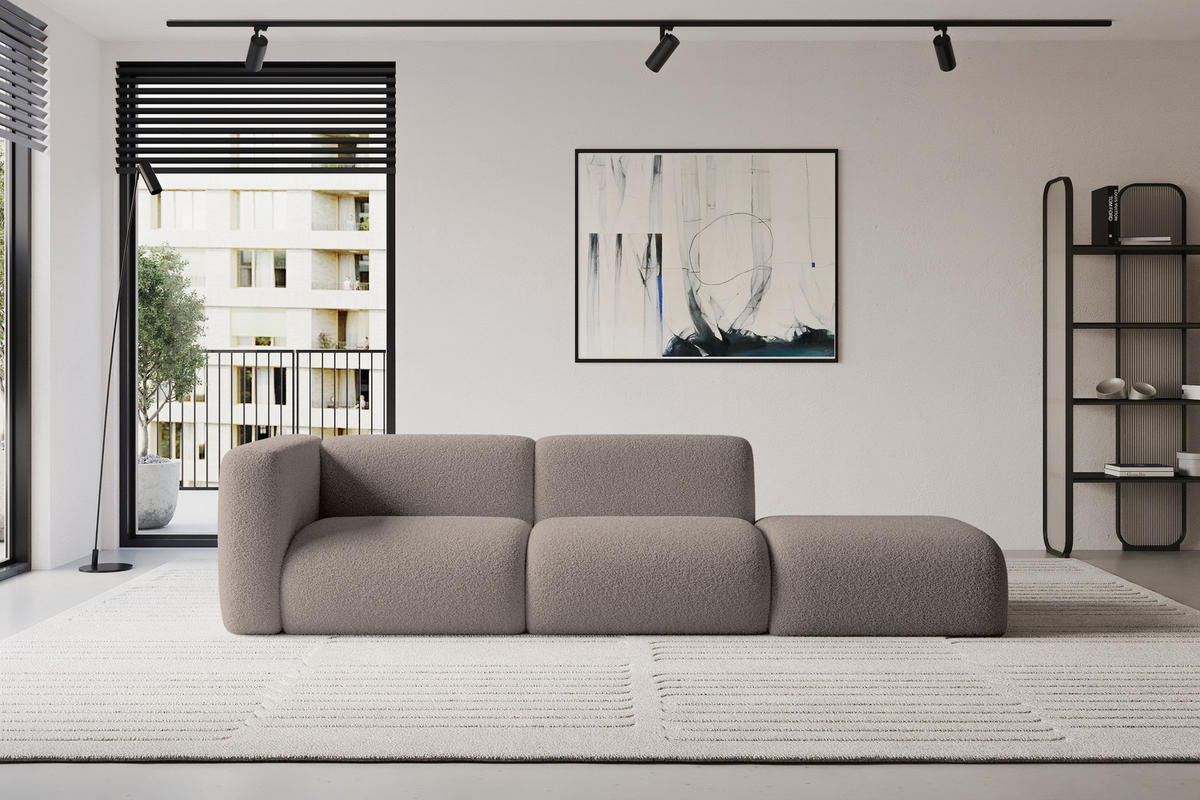 SOFA Ottomane Links MIRA-S3 296x89x70 Braun Bouclé - Dunkelbraun/Schwarz, Holzwerkstoff/Kunststoff (296/70/89cm) - ALTDECOR