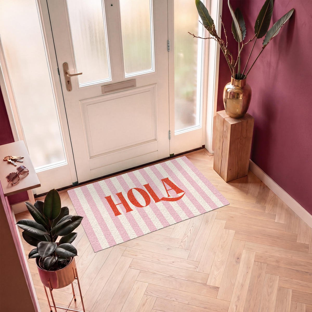 ROHOŽKA Hola - Citát - Pruhy - Pastelová - Růžová - Červená - Bílá 120x80 cm - růžová, textil/umělá hmota (120/0.4cm) - MuchoWow