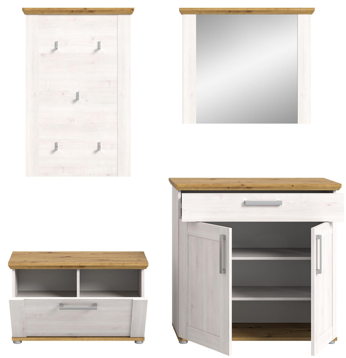 GARDEROBEN Set Verona 190x196x39 cm Sibiu Lärche Weiß 4tlg. - Lärchefarben, Holzwerkstoff (183/194/37cm)