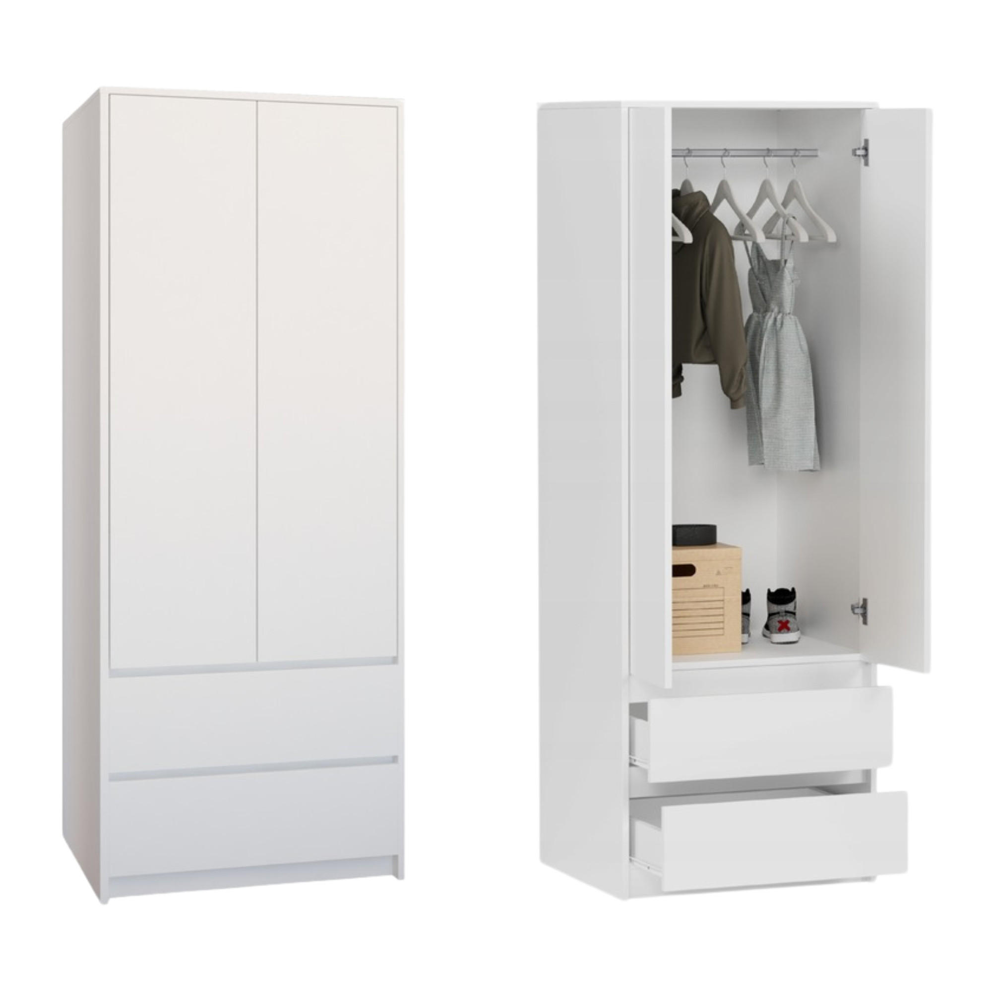 KLEIDERSCHRANK mit 2 Türen und 2 Schubladen weiß - Weiß, Holzwerkstoff (63/180/55cm) - Home Collective