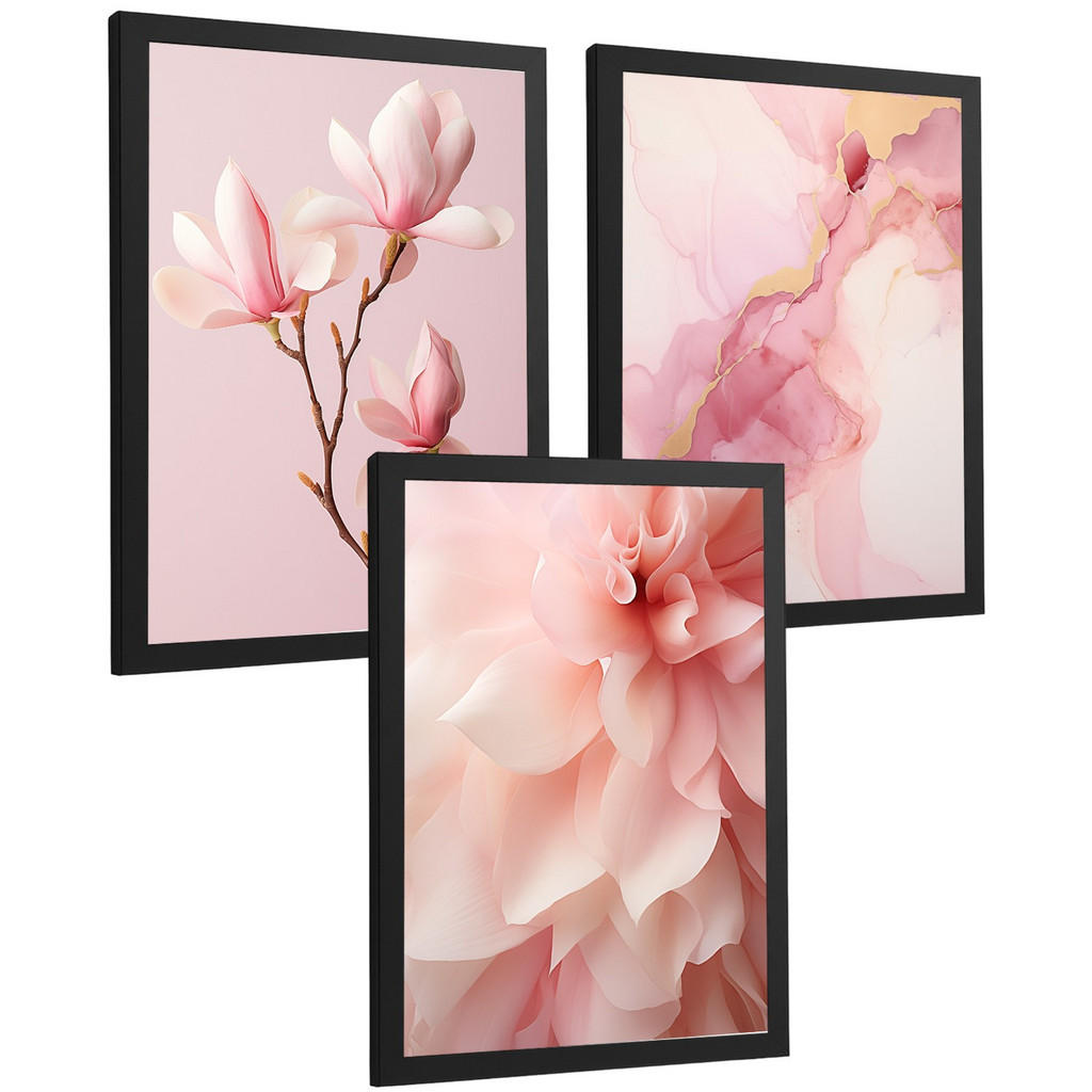 Nacnic PLAKAT Sada 3 Fuchsia Pink A3 Černý rám