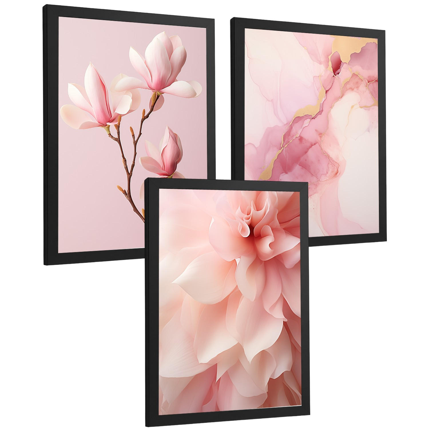 PLAKAT Sada 3 Fuchsia Pink A3 Černý rám - černá, papír (29.7/1/42cm) - Nacnic