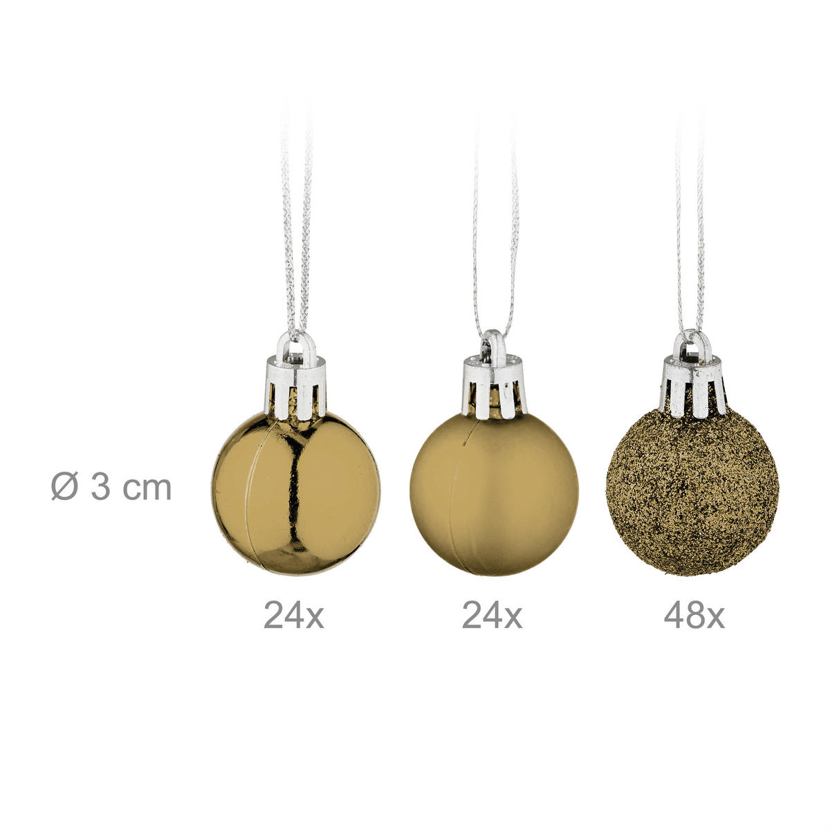 96-TLG.WEIHNACHTSKUGELN-SET - Goldfarben, Kunststoff (3/4/3cm) - Relaxdays