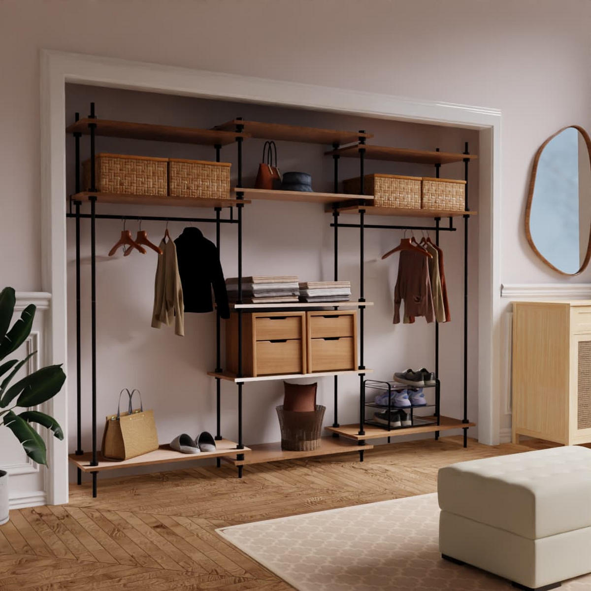 REGALSYSTEM mit 2 Kleiderschranken - Eiche San Remo, Metall (235/185/35cm) - AR Shelving