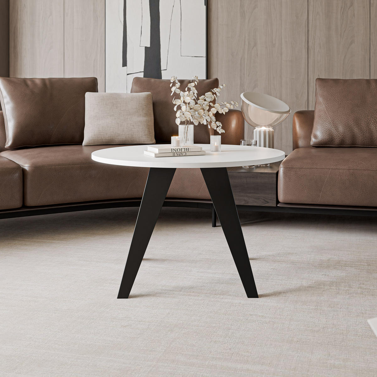 COUCHTISCH FRESCO 75/50 cm runden, Schwarz / Arktisweiß - Schwarz/Weiß, Metall (75/75/50cm) - Idohome