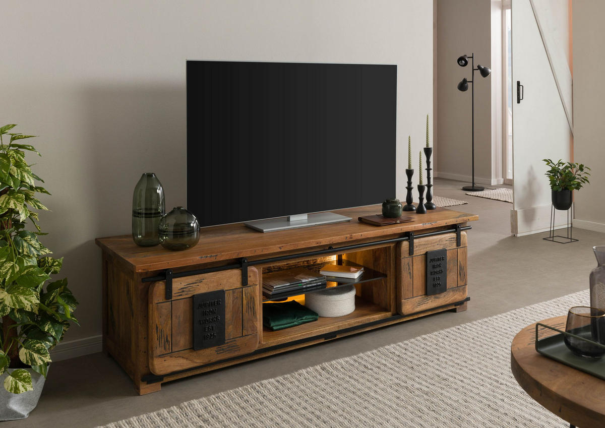 TV-BOARD Mango / Altholz 180x55x50 natur lackiert RAILWAY LUX #130 - Naturfarben, Holz (180/50/55cm) - Massivmoebel24