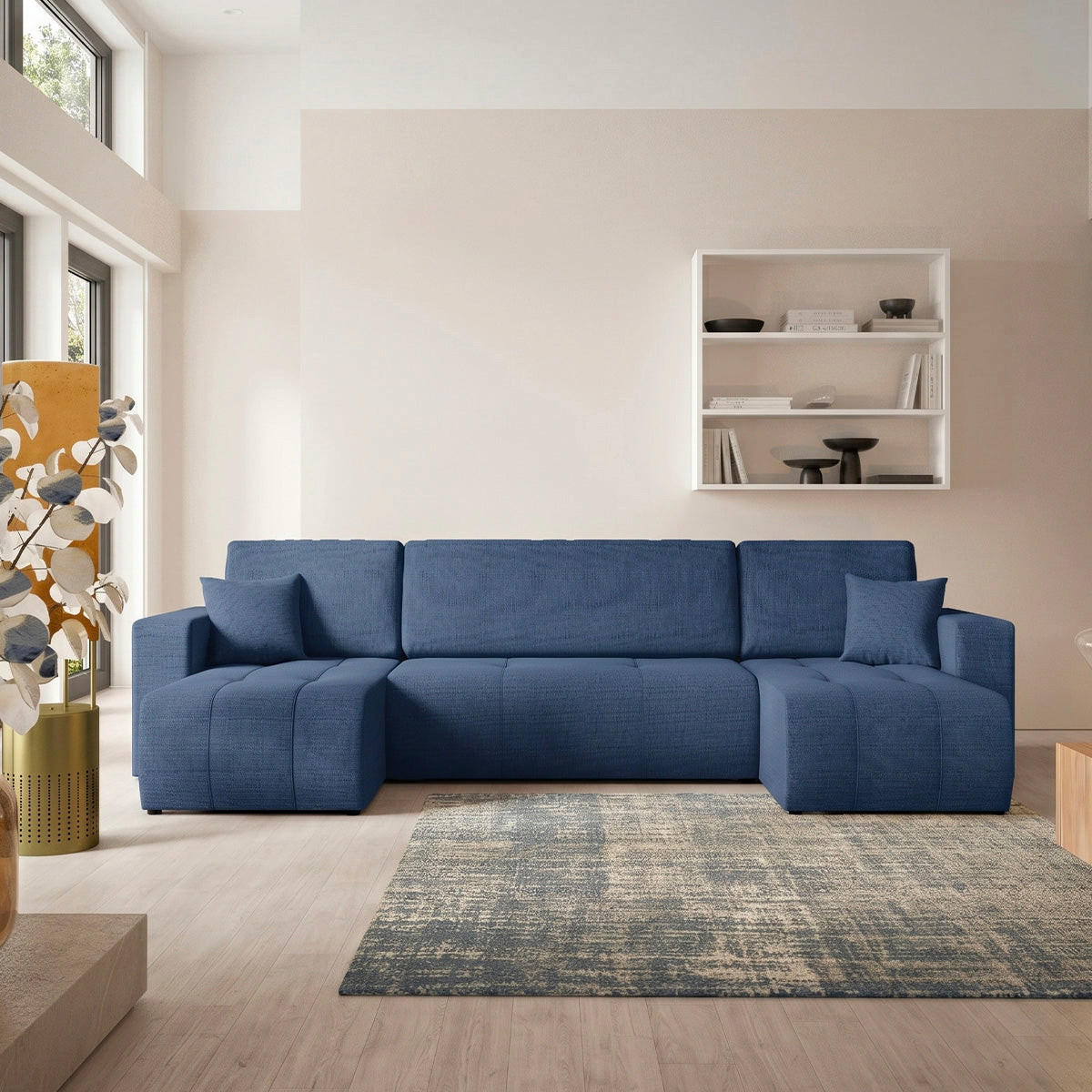 PANORAMASOFA Vasco 5 Sitzplätze Blau - Blau, Holz (318/88/145cm) - Petits-meubles