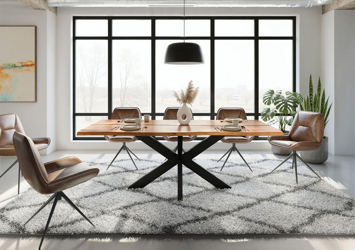 BAUMTISCH Akazie 200x100x74 natur lackiert / Epoxid schwarz, Kreuzgestell anthrazit matt EPOXY - Braun, Holz (100/200/74cm) - Massivmoebel24