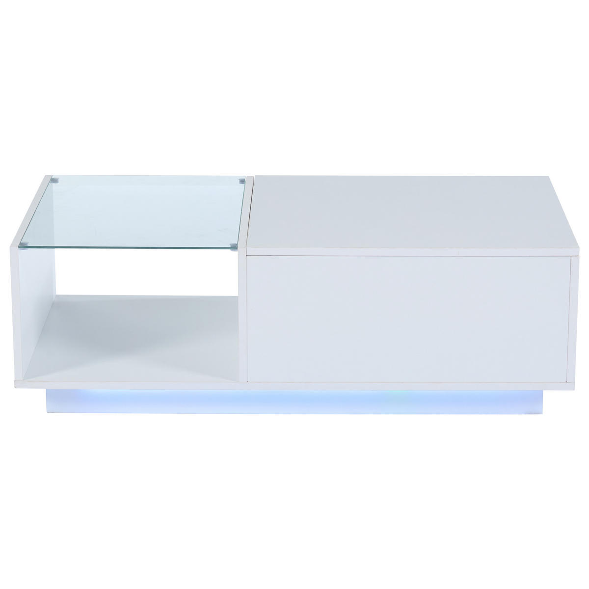 COUCHTISCH Hubtisch 100/50 cm LED 60000 Farben Stauraum Glas Hochglanz Spanplatte modern Wohnzimmer - Weiß, Holzwerkstoff (100/50/33cm) - EVRYAE