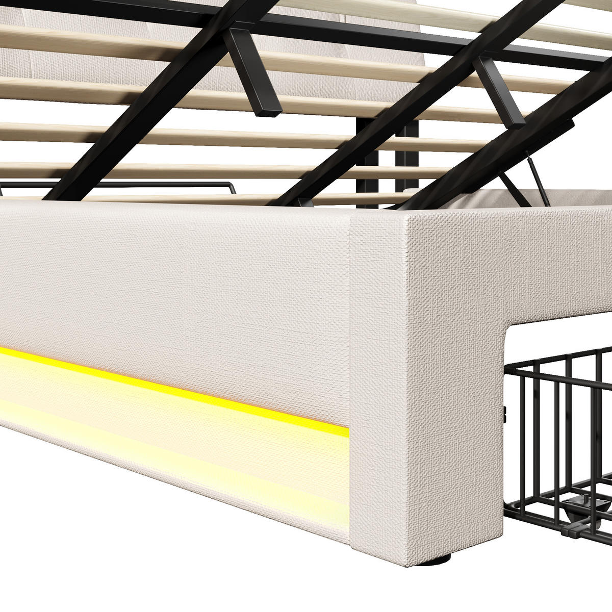 POLSTERBETT 180/200 cm Beige mit USB-Typ-C-Ladeanschluss, LED-Beleuchtung und 2 Schubladen - Beige, Textil (180/200cm) - Oxeza