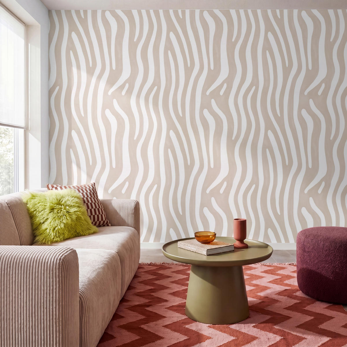 TAPETE - Abstrakt - Zebra - Beige - 280x220 cm - Beige, Papier (280/220cm) - OnlyWow