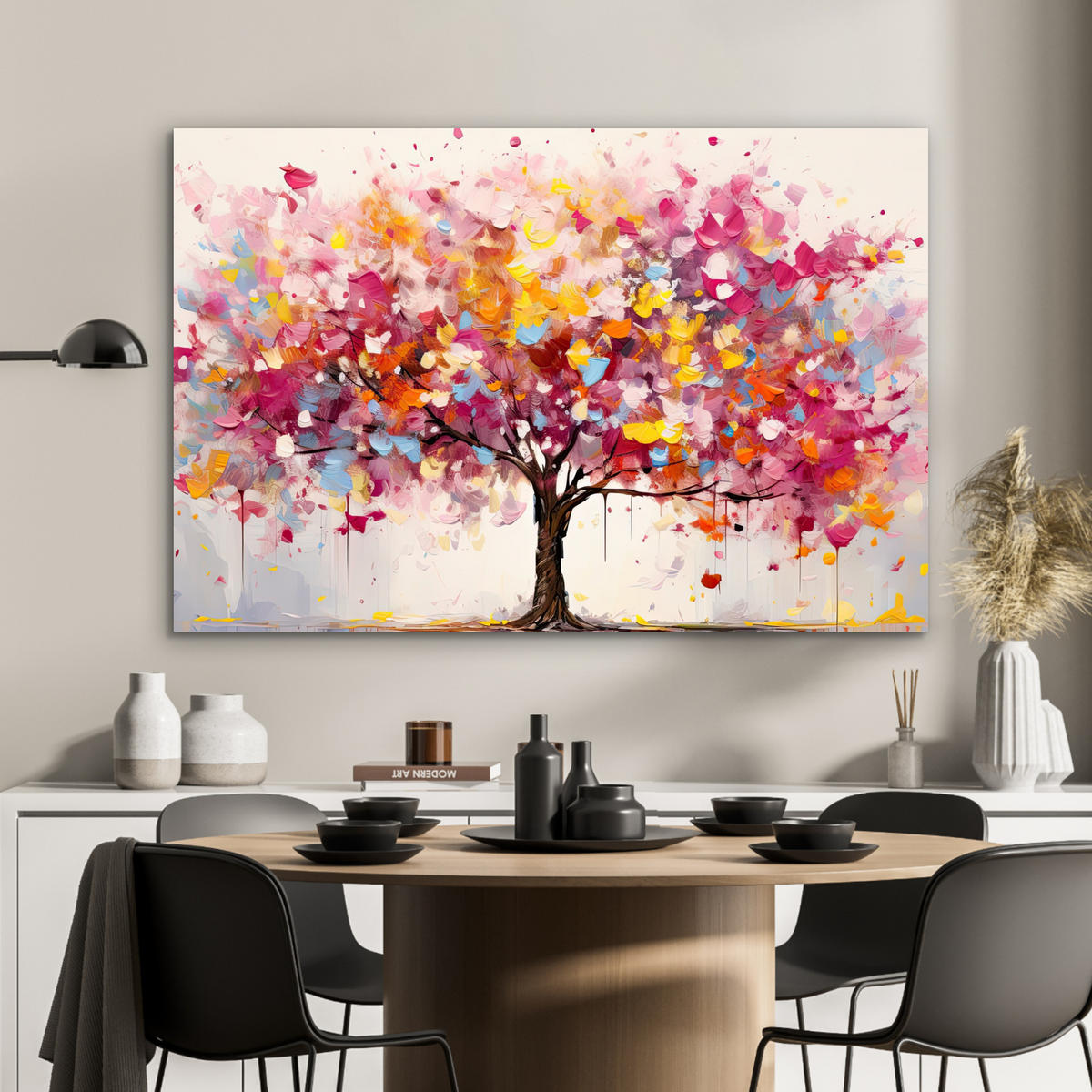 METALLBILD Aquarell - Baum - Kunst - Abstrakt 90x60 cm - Multicolor, Metall (90/60cm) - MuchoWow