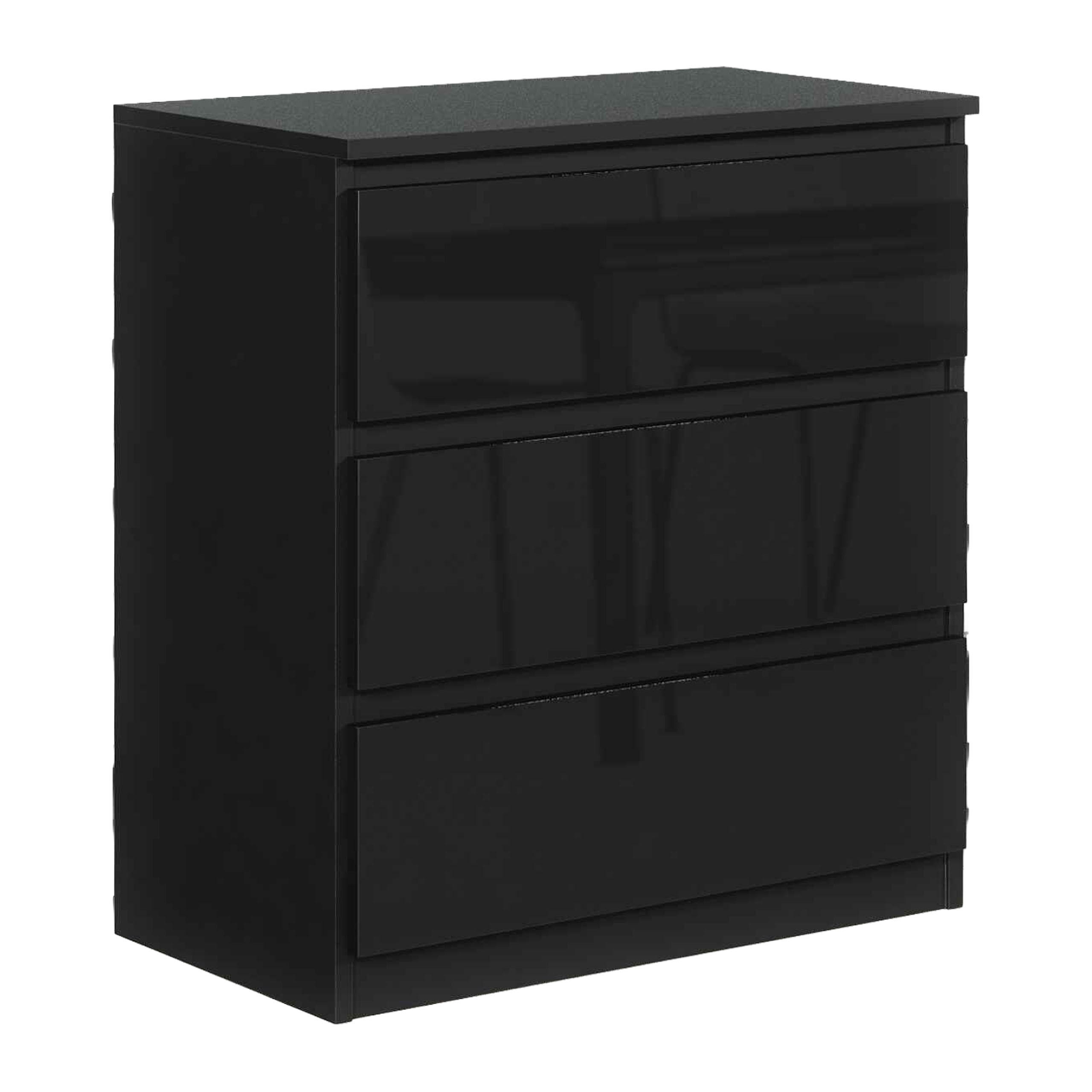 KOMMODE NUDO 70/78,5/39cm mit 3 Schubladen Türen Schwarz - Schwarz Hochglanz/Schwarz, Holzwerkstoff (70/78.5/39cm) - MASSENO