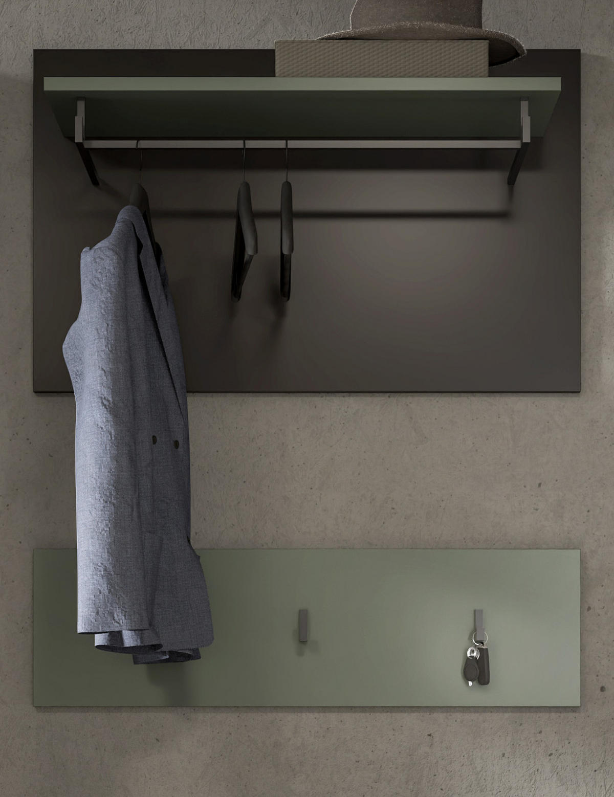 GARDEROBENPANEEL Salbei grün und grau, Set 2-teilig, 80 cm, Cooper - Salbeigrün, Holzwerkstoff (80/73/27cm) - Inn.Furn