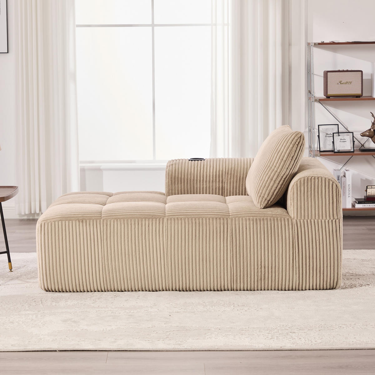 ECKSCHLAFSOFA aus Cord 158x93x61 cm mit Seitenfächern & Becherhaltern, beige - Beige, Textil (93/158cm) - Luhomfu