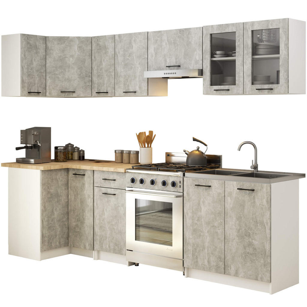 RAUMHIRSCH FURNITURE KUCHYŇSKÝ BLOK Bílá, Beton 203/300/46