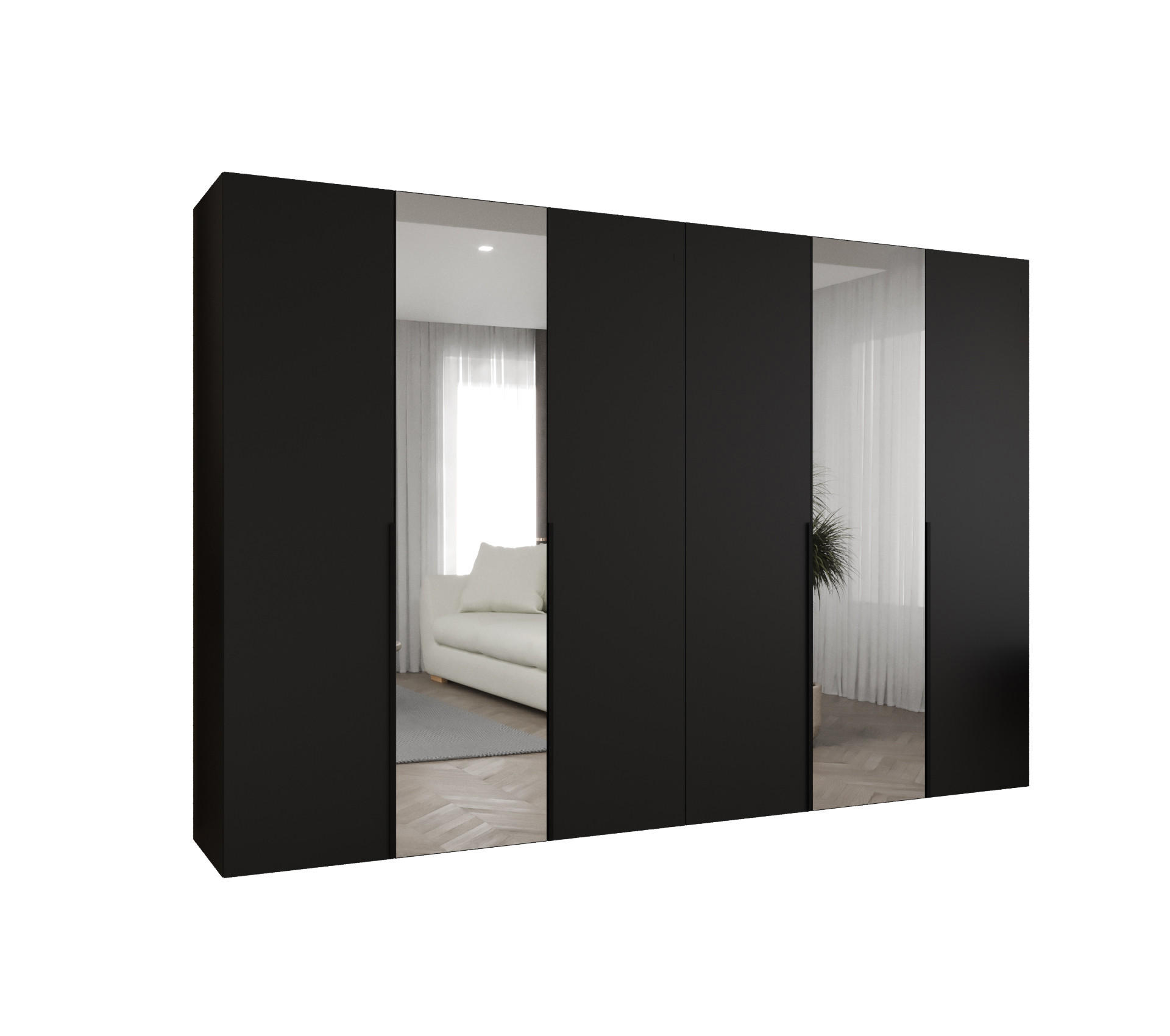 Abiks Möbel DREHTÜRENSCHRANK Schwarz, Schwarz 300cm × 52cm × 202cm