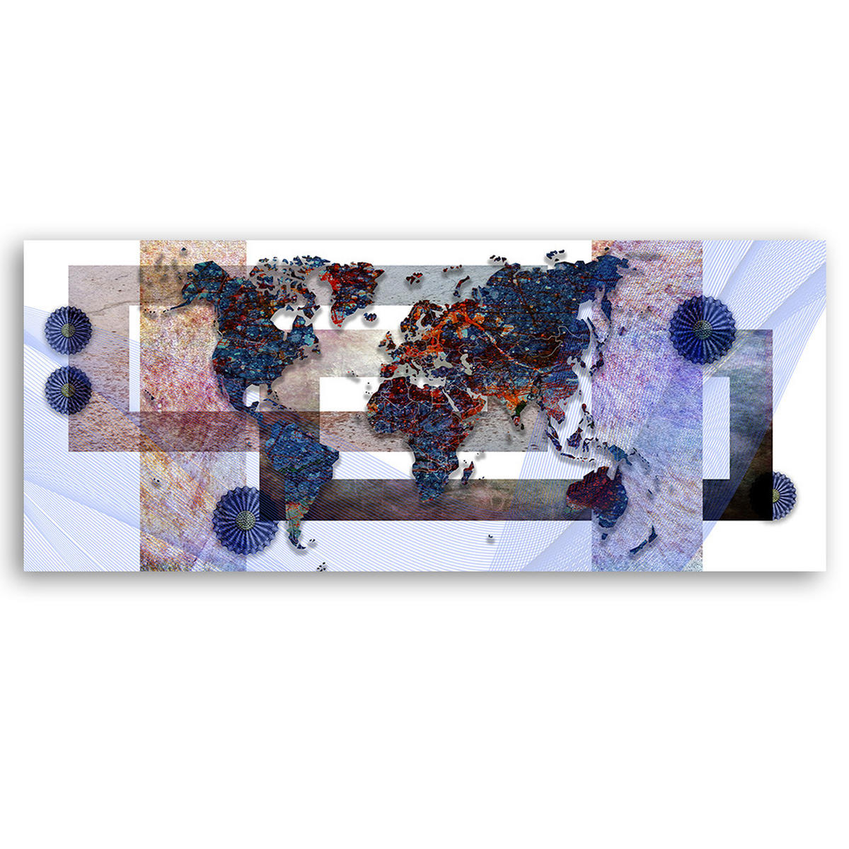 WANDBILD blaue weltkarte - Blau, Textil (90/30cm) - Feeby