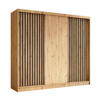 KLEIDERSCHRANK mit furnierten Schiebetüren und Aluminium-Leisten, LED-Beleuchtung - LABELO - 240 cm Artisan+Artisan+Schwarz - Schwarz/Eiche Artisan, Holzwerkstoff (240/216/61cm) - ALTDECOR