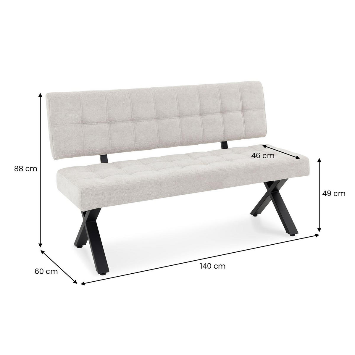 ESSZIMMERBANK LAVICA grau - Grau, Textil (140/88/60cm) - IDIMEX