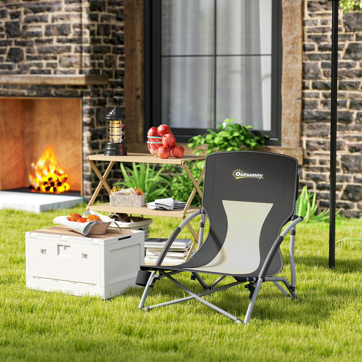 GARTENKLAPPSESSEL DE-15659 mit Getränkehalter & Tragetasche Schwarz - Schwarz, Metall (55/62/58cm) - ComfortXL
