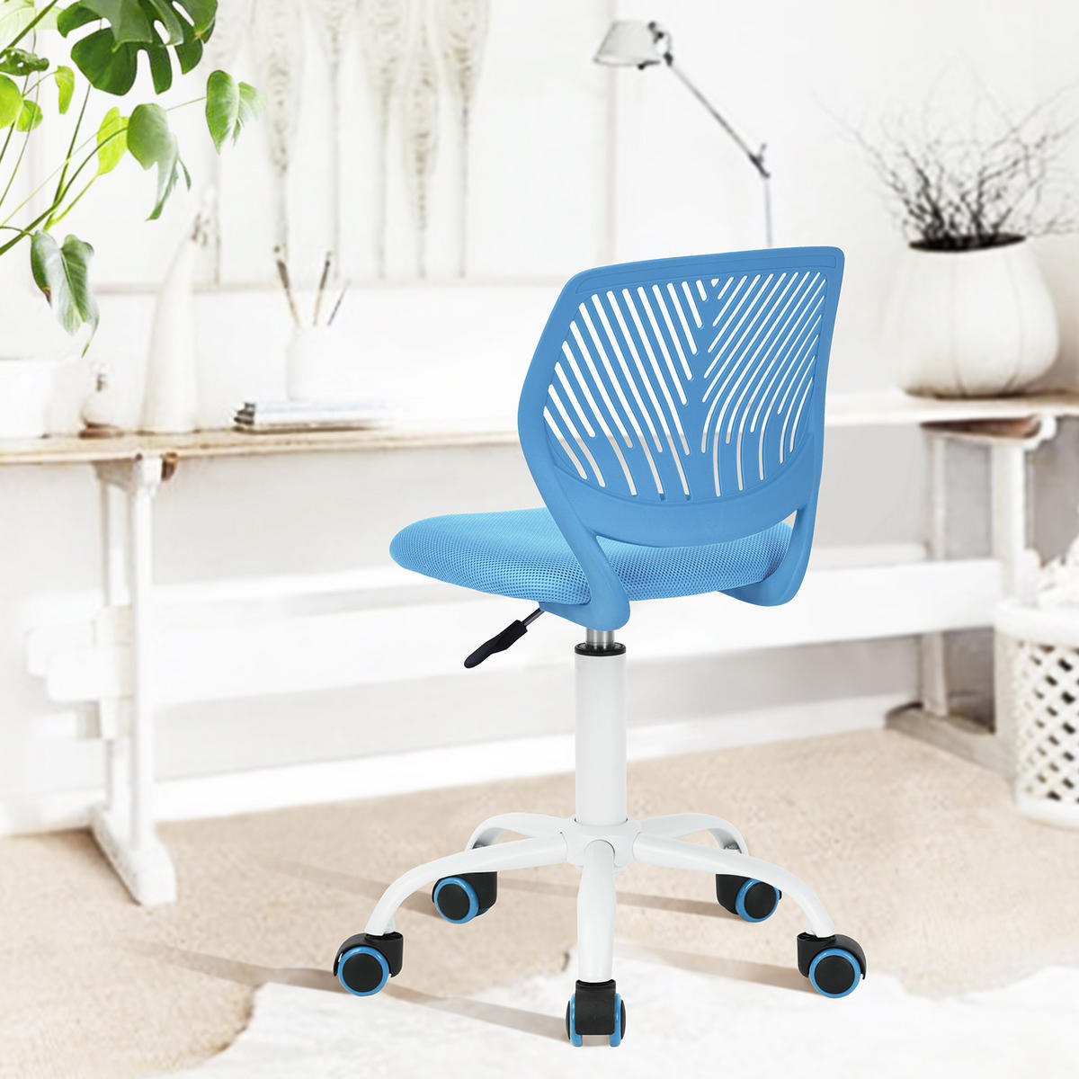 DREHSTUHL Blau - Blau/Weiß, Metall (38/87/39cm) - Urban Meuble