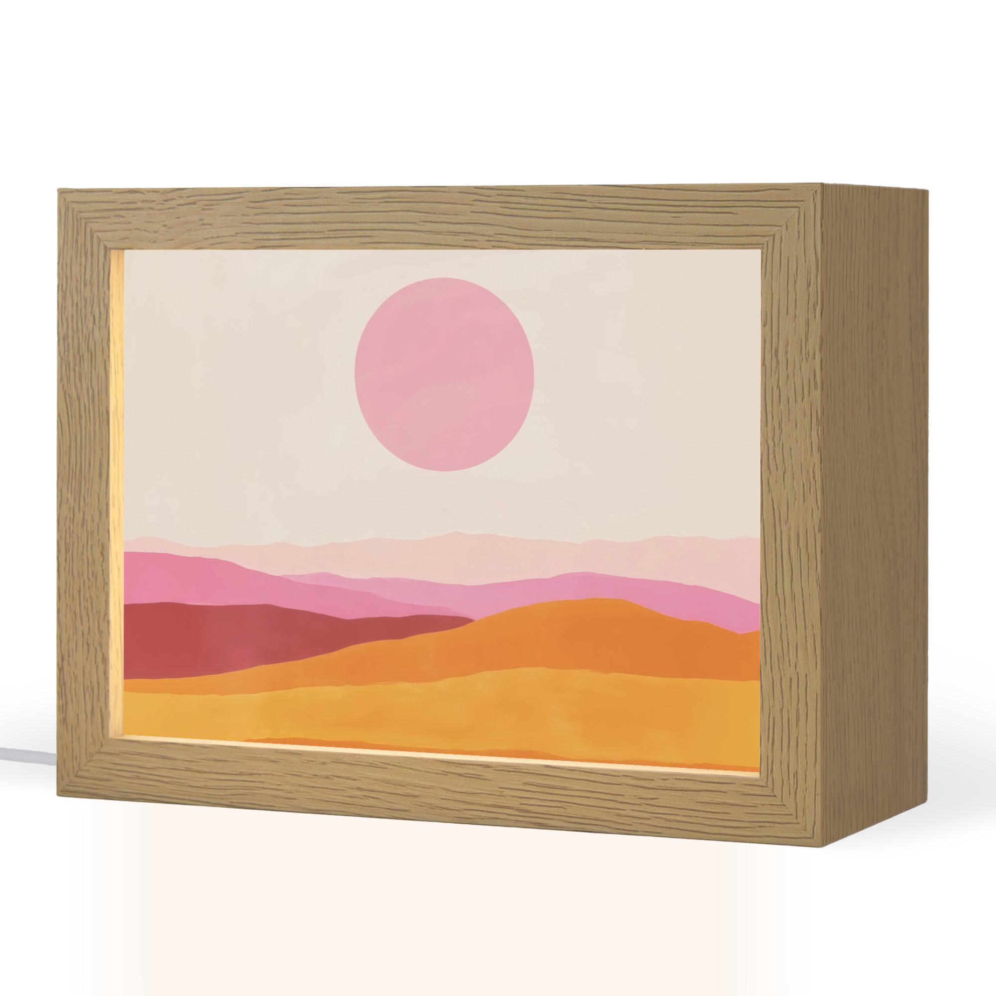 TISCHLEUCHTE Hügel - Orange - Sonne - Abstrakt 20x15 cm - Chromfarben, Holzwerkstoff (8/20/15cm) - OnlyWow